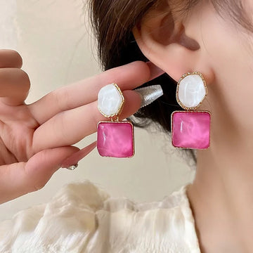 DAIIIBABYYY  -  Vintage Sparkling Irregular Geometric Pink Green Blue Square Earrings Women Punk Korean Fashion Drop Earring Jewelry
